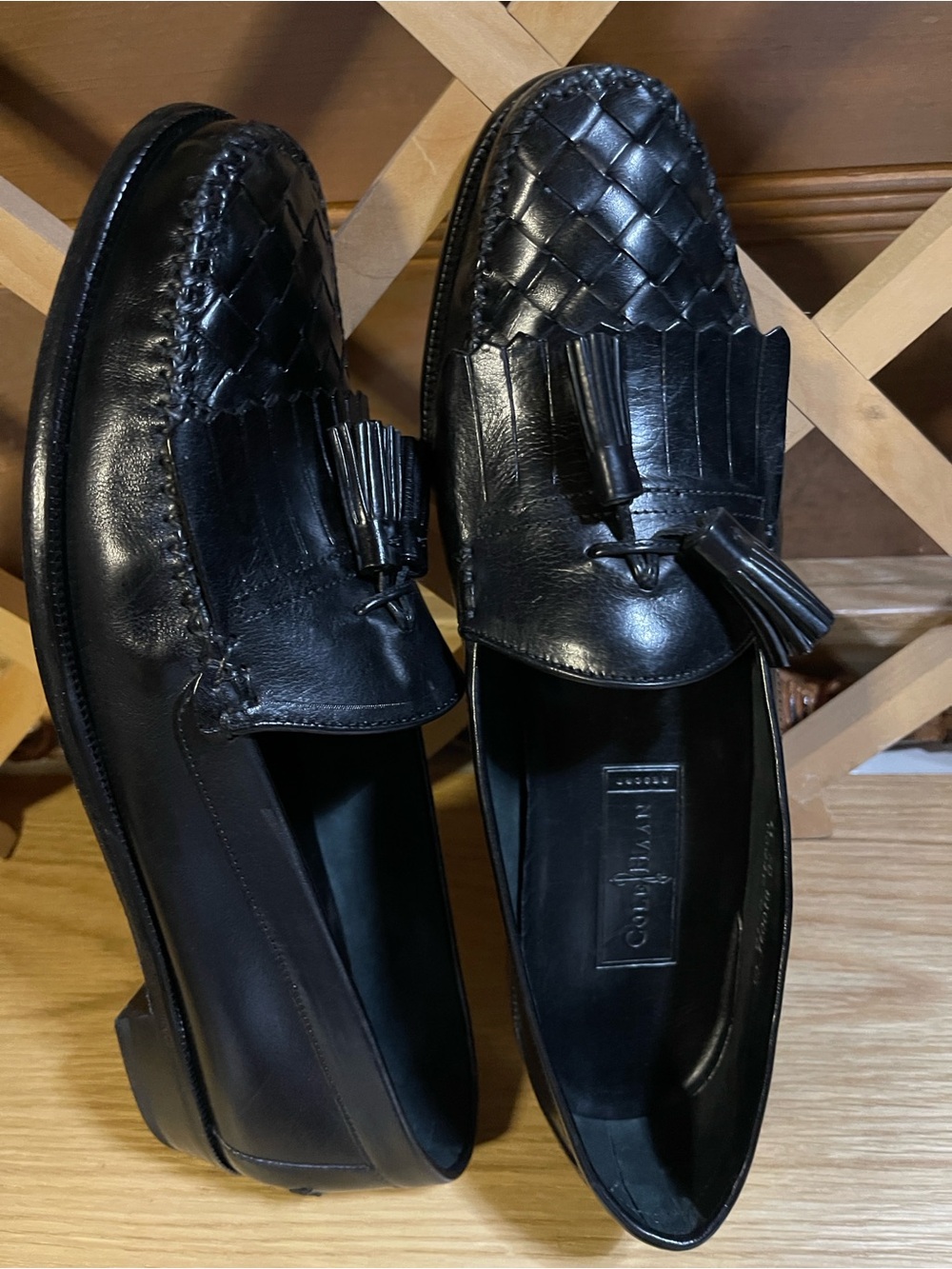 NWOT Men’s Sz 11.5D Vintage Blk Leather Cole Haan Woven Kiltie Tassel Loafers